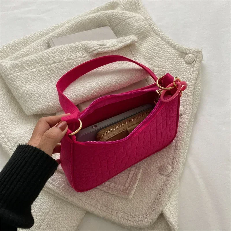 Felt Cloth Women Handbags Fashion Texture Armpit Saddle Bag Soft Unlined Cloth One Shoulder Bag Niche Design Purses