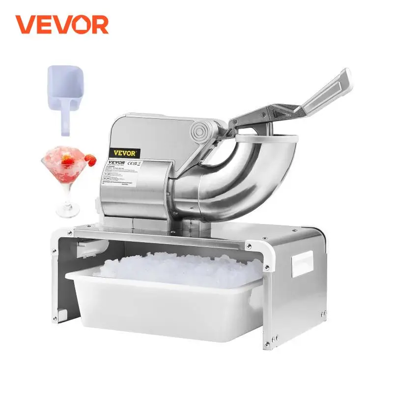 VEVOR 500 LB/H Electric Snow Cone Maker Dual Blades Ice Crusher Shaver Shaved Ice Machine w/ 20Qt Basin