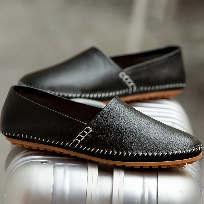 Fashion Men's Driving Shoes Leather Slip-on Mocassin Homme Loafers Casual Breathable Soft Comfortable Big Size Zapatillas Hombre