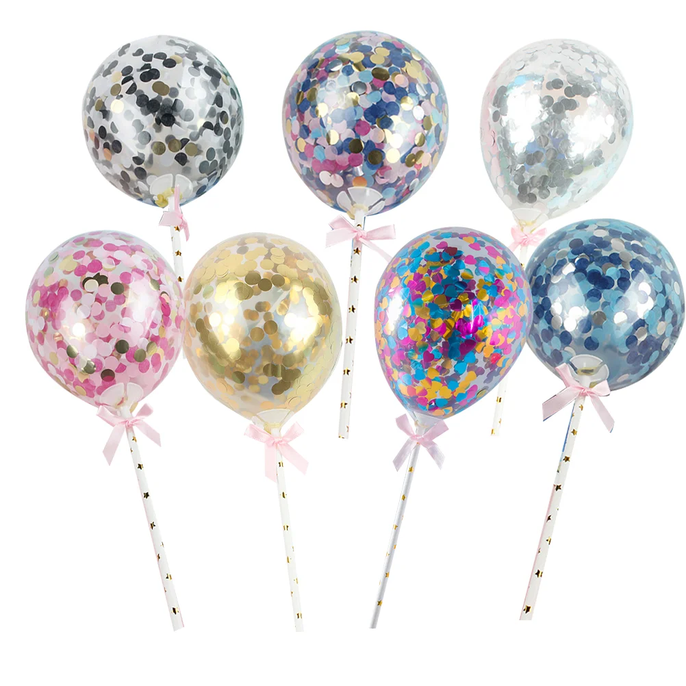 

7 PCS Cupcakes Party Decor Birthday Picks Colorful Topper Sequins Balloons Baby