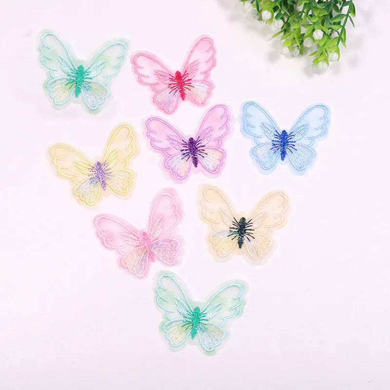 

20PCS New Macaron Embroidery Single Transparent Mesh Butterfly Cloth Patch DIY Hair Accessories Stikcers
