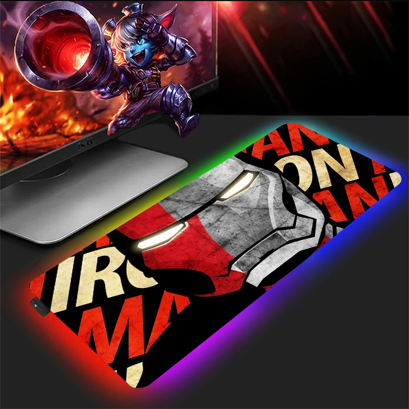 Mouse Pad Gaming RGB Gamer Marvell Xxl Backlit Mousepad Anime Speed Keyboard Mat Large Desk Pc Accessories Cabinet Mause Carpet