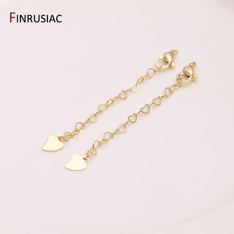 14K 골드 도금 황동 하트 랍스터 걸쇠 DIY 팔찌 목걸이 확장 체인 테일 익스텐더 체인 쥬얼리 만들기 용품