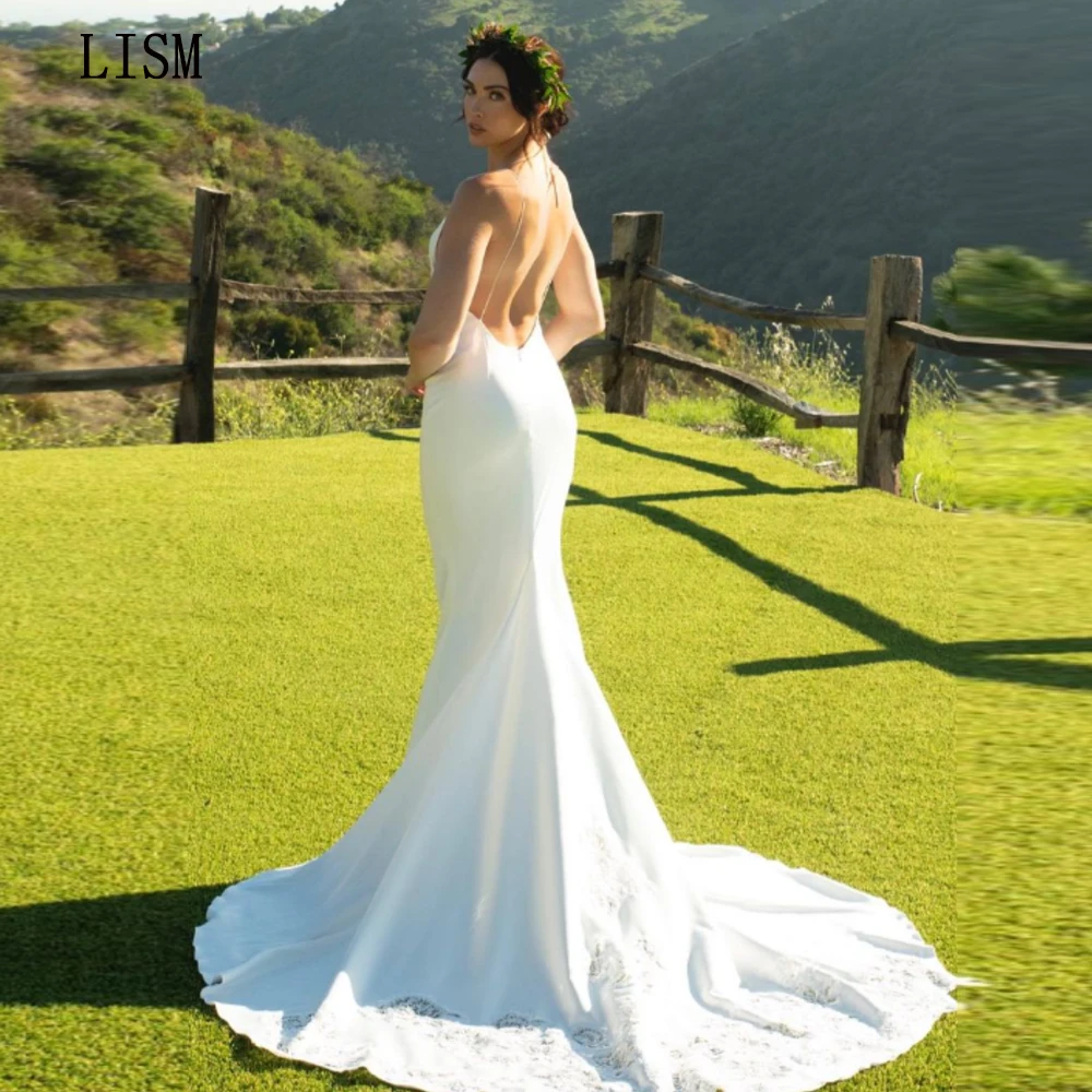 

LISM Elegant Mermaid Wedding Dress Spaghetti Straps Sweep Train Evening Dress Robe De Mariée Vintage 2024 Queen Bride Gowns