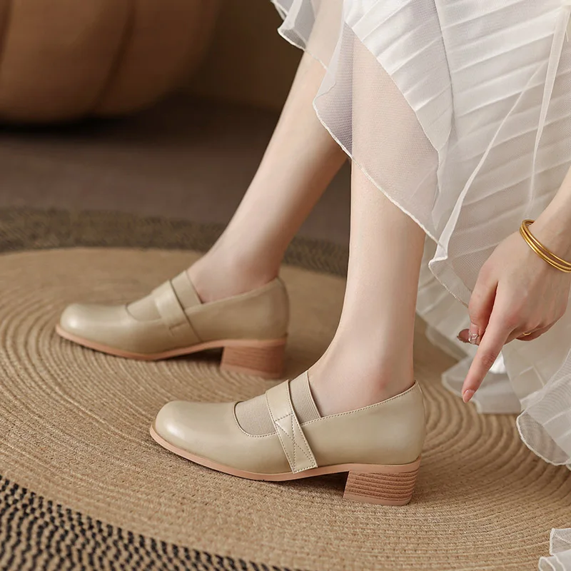 

Phoentin Closed Dress Shoes Elastic Bands Closure 2024 Spring New Elegant Woman Shoes With Medium Heels Round Toe FT3124