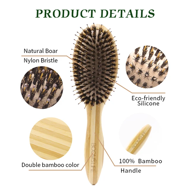 BOOMSLIFE Soft Boar Bristle Hair Brush Professional Women Bamboo HairBrush Massage Bamboo Comb for Hair Beauty Care Salon Tools 5
