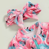 Rteyno Toddler Girls Swimsuit Rompers Long Sleeve Floral Print Baby Ruffles Bathing Suit Swimwear with Headwear Playsuit 2