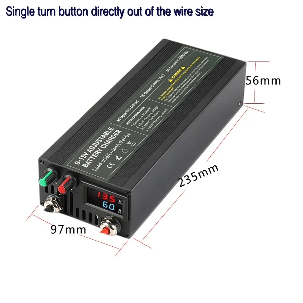 Lifepo4 Charger Power 12V 60A 100Ah Lithium Battery Charger Current /Voltage Adjustable Solar System Battery Power Accessories 3