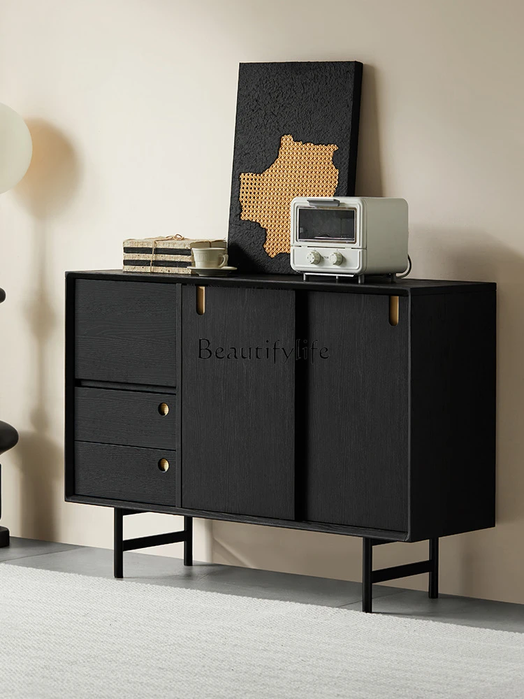 

Solid Wood Black Dining Side Tea Cabinet Living Room Storage Cabinet White Wax Hallway Chest of Drawers