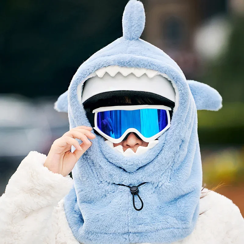 Winter Warm Ski Helmet Cover Comfortable Soft Fleece Skiing Cap Scarf Warmer Cartoon Cute Shark Mode Decorative Helmet Cover Hat 4