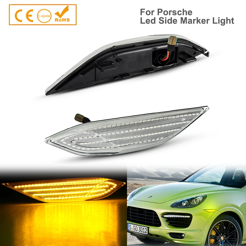 

2x Dynamic Silver LED Side Marker Light Arrow Turn Signal Blinker Indicator Lamp for Porsche Cayenne 958 92A 2011 2012 2013 2014