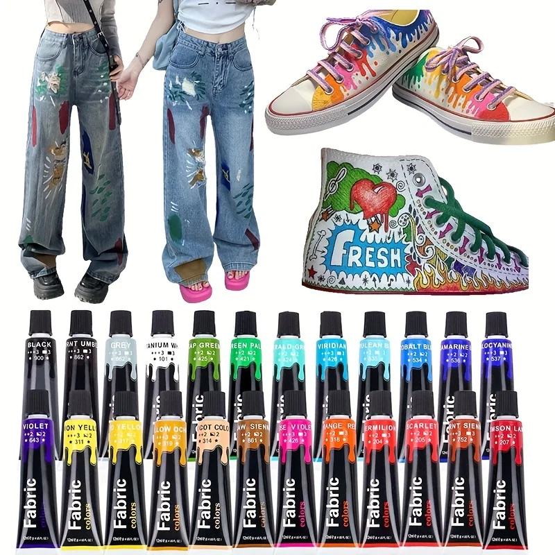 12 Lovely Colors Fabric Paint-Perfect for Memory Making on Clothing And Accessories