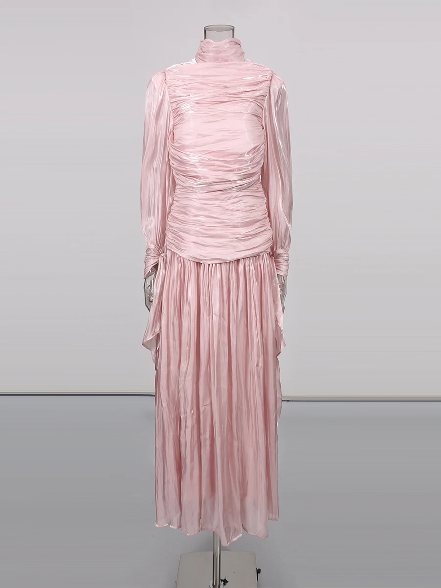 Side view of Spliced Folds Elegant Ruffles Dress plus size women wear