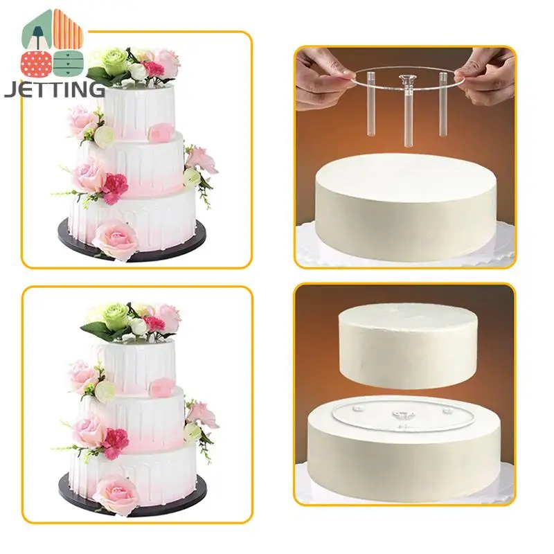 Cake Tier Stacking Kit Cake Stand Base 1Pc Separator Plate With 3Pc Stick Clear Dowel Rods Set For Tiered Construction