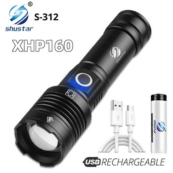 16 코어 XHP160 높은 전원 손전등 LED 토치 랜 턴 알루미늄 합금 전술 손전등 방수 Zoomable 사냥 조명