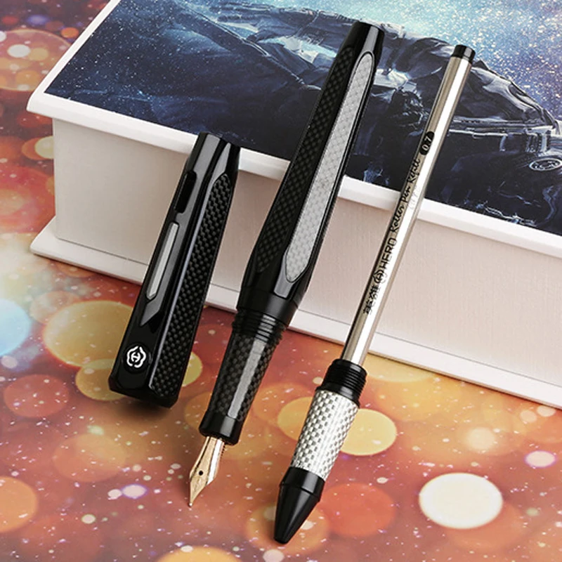 HERO H712 SPACE 10K Gold Unique Fountain Pen / RollerBall Pen Refill Two-head F&M Nib Collected For Luxury Gift Set