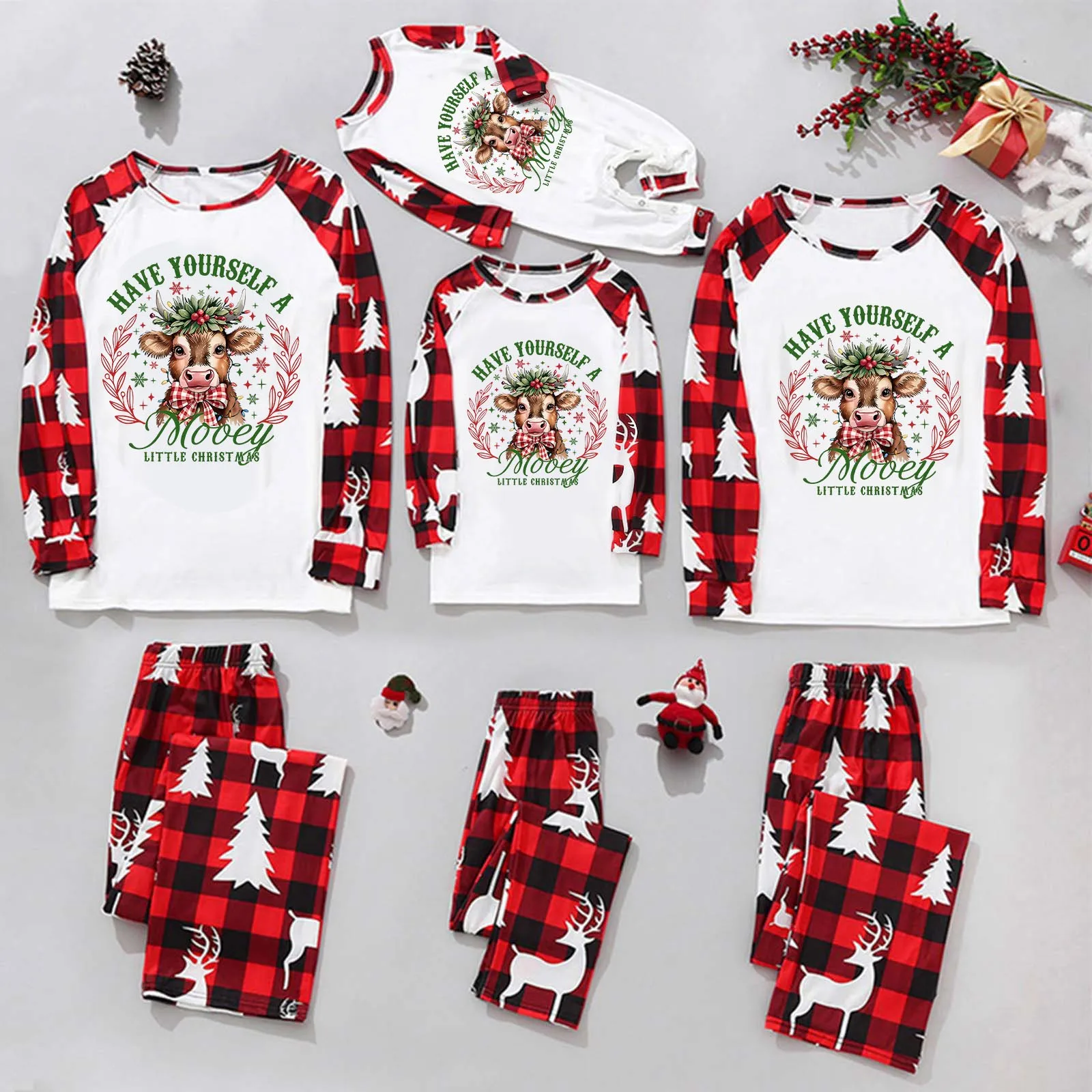 thumbnail image 2 of Conjuntos familiares de Navidad a juego, blusas estampadas, tops y pantalones, ropa familiar, pijamas, traje de 2 piezas, ropa holgada para adultos y niños, 2 of 5