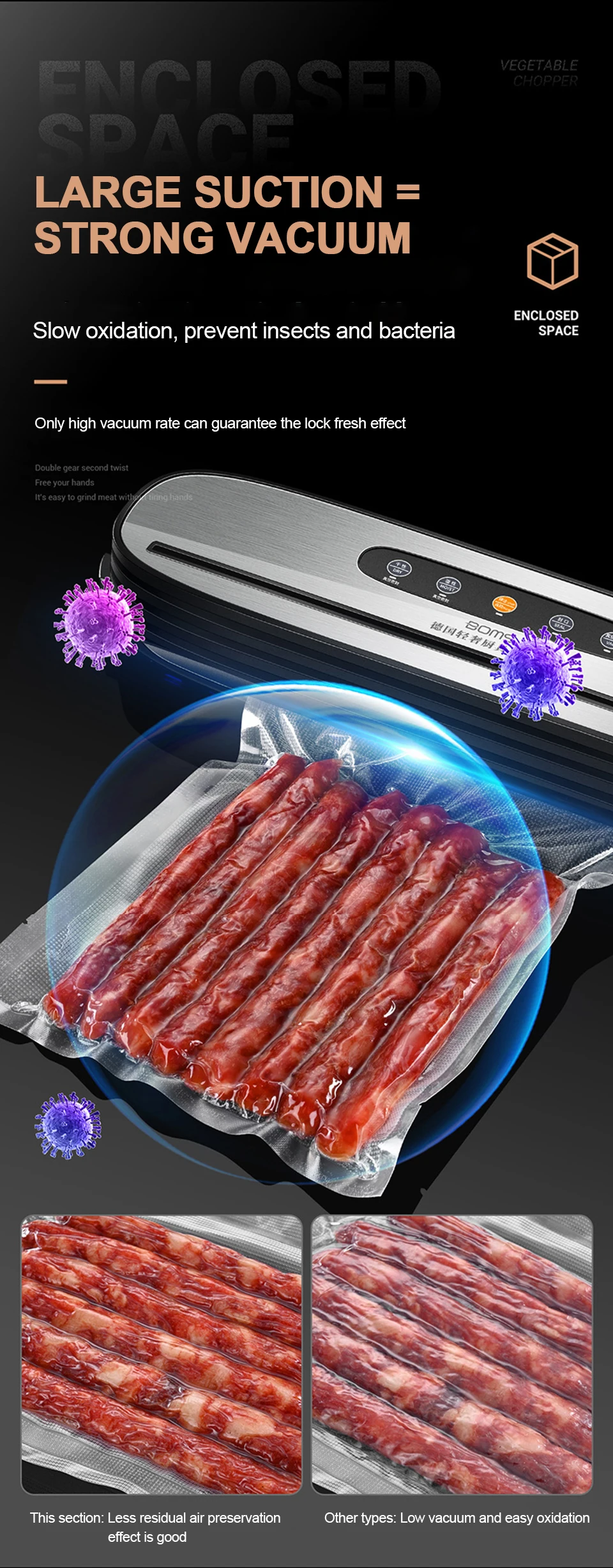 Description Picture 5 of itemMultifunctional Wireless Vacuum Sealer Portable USB Rechargeable Food Packaging Machine Automatic Vacuum Sealing Kitchen Tools