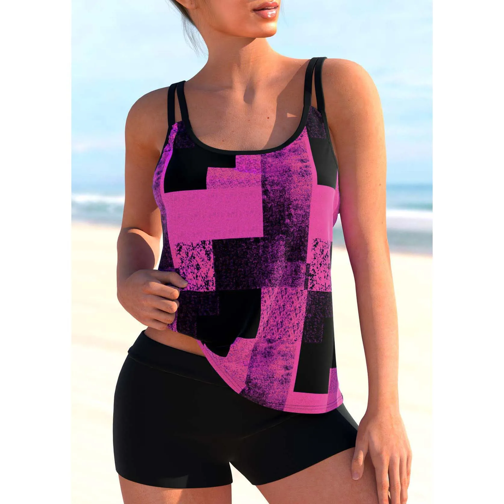 2023 Summer Two Piece Swimwear Sexy Monokini Women's Fashion Print Tankni High Waist Bathing Suit Female Beachwear Swimwear