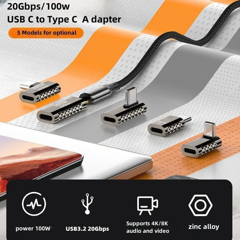 USB-C 90 Degree Adapter: High-Speed 20Gbps, 8K Video, 100W Fast Charging