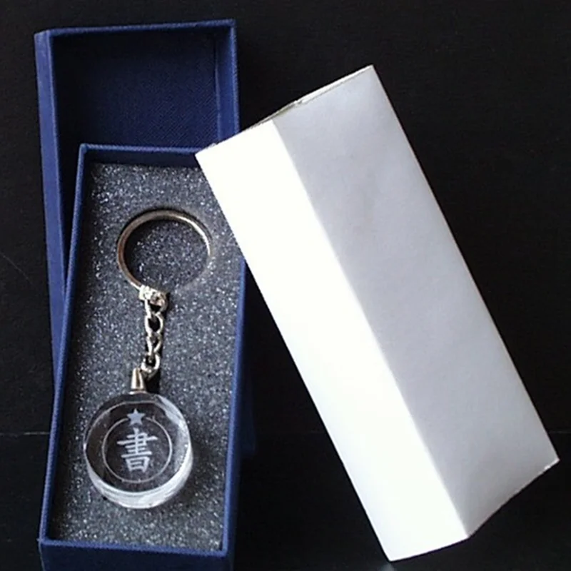 30mm Car Crystal Key Chains Gift King Decoration Laser Engraved Patterns With Colorful Light