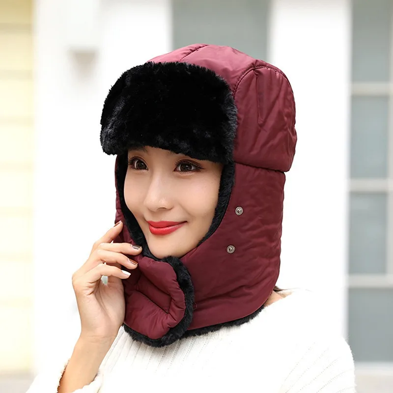 Windproof Warm Hat Winter Warm Bomber Hats Men Women Russian Trapper Thermal Hat Trooper Snow Ski Cap Acrylic Lei Feng Cap