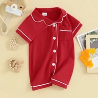 Infant Baby Clothing Boys Girls Robes Sleepwear Short Sleeve Lapel Neck Buttons down Romper Pajamas Outfit 2