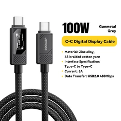 Essager 100W USB - C Fast Charging Cable with Digital Display - 0.25m (100W C To C Black)