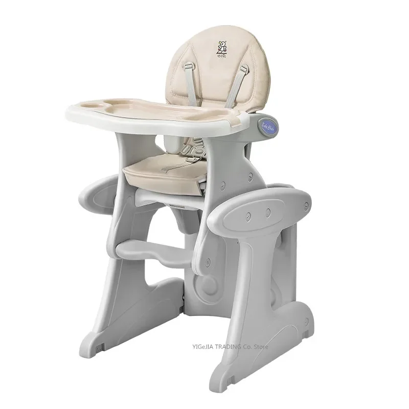 Multifunctional 4-in-1 Chair+Table+Rocking Base+Desk, Convertible Booster Seat with 5-Point Harness, 4-Wheeled Baby High Chair