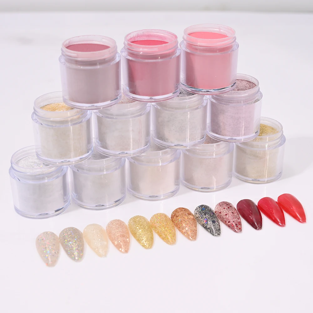 1Bottle Nail Art Acrylic Powder Pink/White/Nude 12-Colors Extension Crystal Powder DIY Manicure Polymer Dipping&Engraving Powder 4