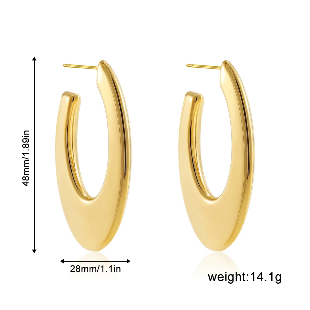 Exquisite Stainless Steel U Shape Hoop Earrings for Women 18K Gold Plated Waterproof Glossy Metal Hammered Earrings Punk Jewelry