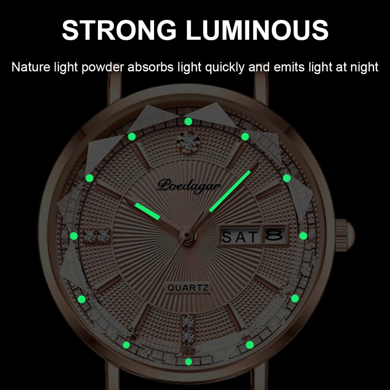 POEDAGAR New Arrival Women Brand Watch Fashion Diamond Dial Luxury Luminous Stainless Steel Ladies Quartz Watches Rose Gold 2023 3