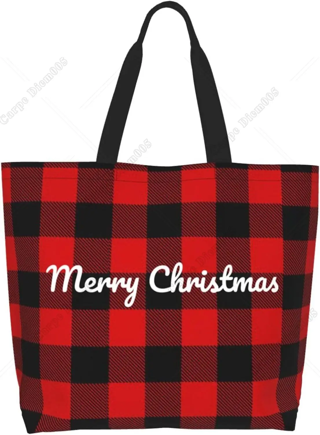 Merry Christmas Cute Red Plaid Tote Bag Cute Snowflake Xmas Holiday Reusable Grocery Shopping Bags for Women Men Bag 3pcs lot christmas jute bags 10x14 13x18 15x20cm candy bracelet jewelry packaging bags snowflake drawstring gift bag