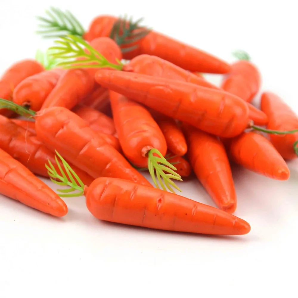 Vegetable Ornaments 10Pc 7CM Mini Carrot Artificial Plastic PE Fruits Vegetables Home Praty Simulation Plant Decoration Fake Carrot Rabbit DIY Food
