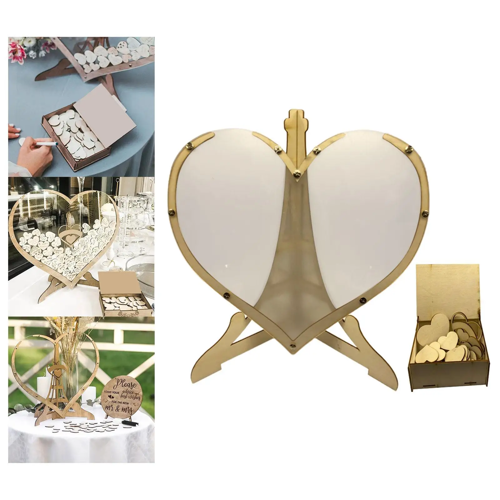 Wedding Guest Book,Wooden Frame Rustic Ceremony Sign with Stand Heart Drop Box for Party Indoor Wedding Reception Baby Shower