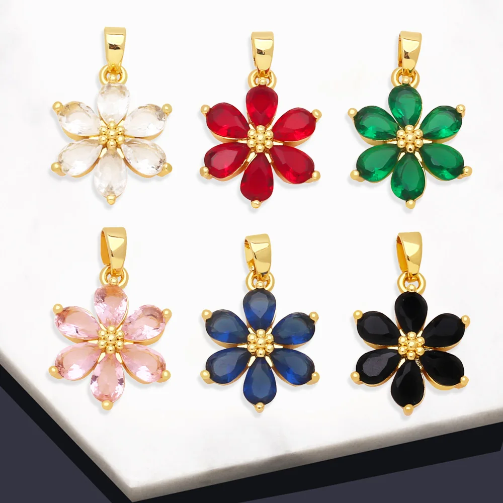 OCESRIO – collier de fleurs multicolores en CZ, pendentif en cuivre plaqué or cristal, composants de fabrication de bijoux à faire soi-même, vente en gros en vrac pdta908