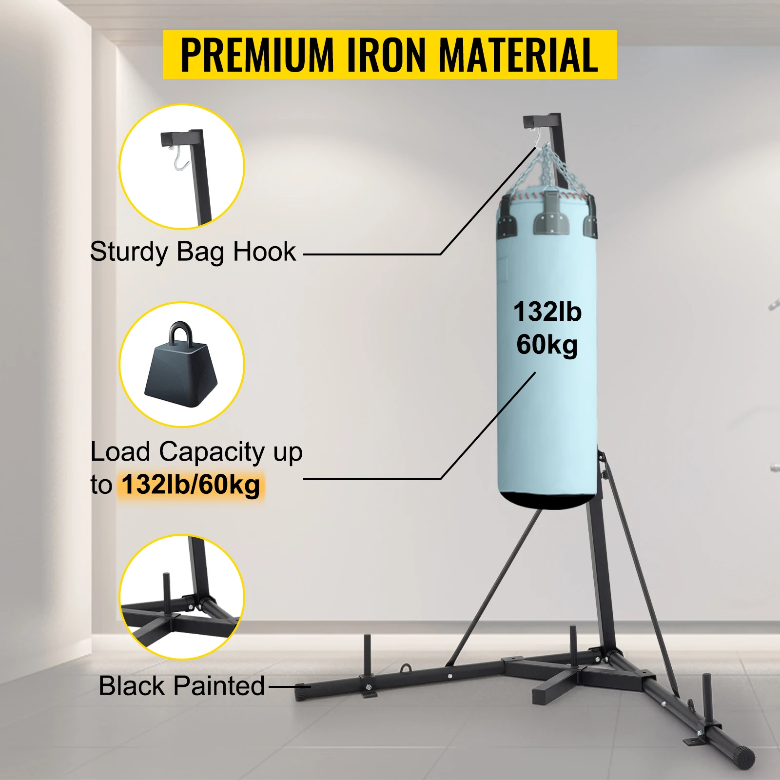 Punching Bag Stand Heavy Punching Fitness Practice Bracket Adjustable Height for Home Gym Boxing Platform Fitness Station
