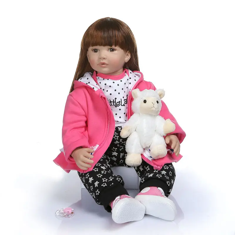 

60CM Real Baby Reborn Doll Soft Plush Silicone Toddler Girl Alive Pink Hoodie Dress Toy Children's Day Creative Gift