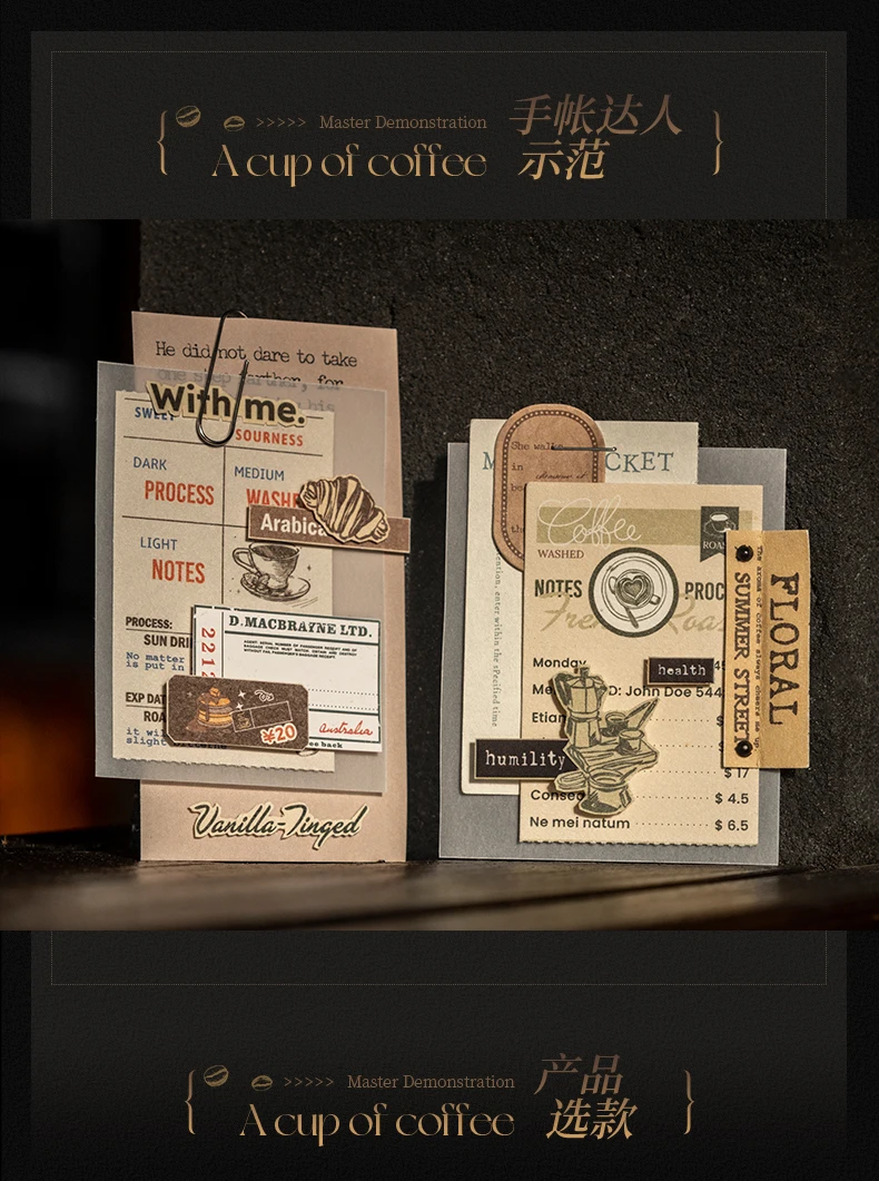 Journal GO 50 Seiten Kaffee-Themenmaterial Buch Vintage Scrapbook Material Papier Retro Ticket Journal Basteln Herstellung von Assets – Detail 16