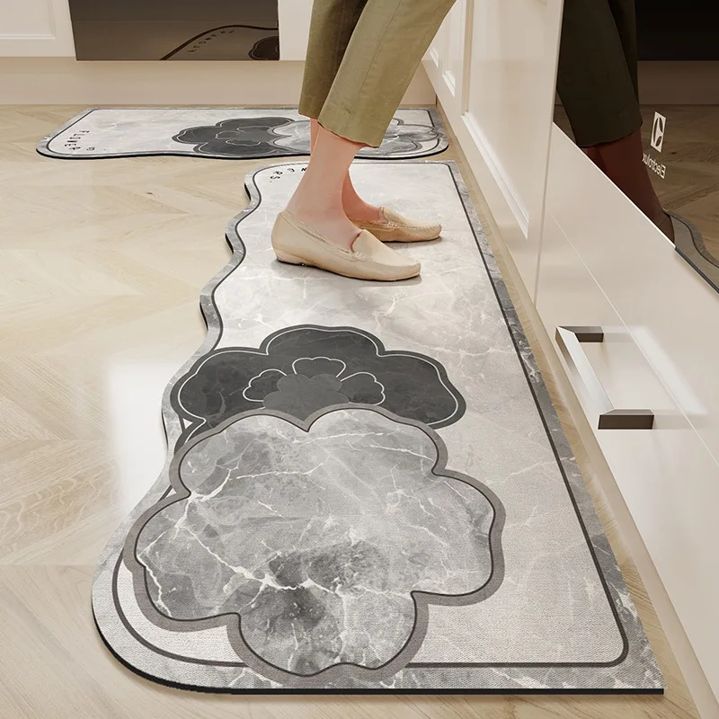 Kitchen Floor Mat Non-slip Oil-proof Carpet Waterproof Leather Pvc Foot Mats Flower Rug Home Decoration Dirt-resistant 주방 카펫 3