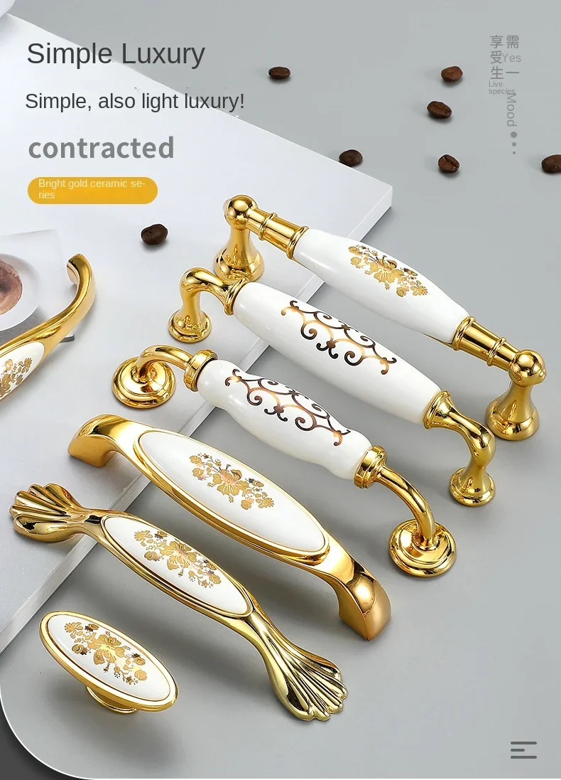 Description Picture 2 of itemGolden Furniture Ceramic Knob Modern Simple Rose Gold European Single Hole Drawer Cabinet Wardrobe Cupboard Door Handle