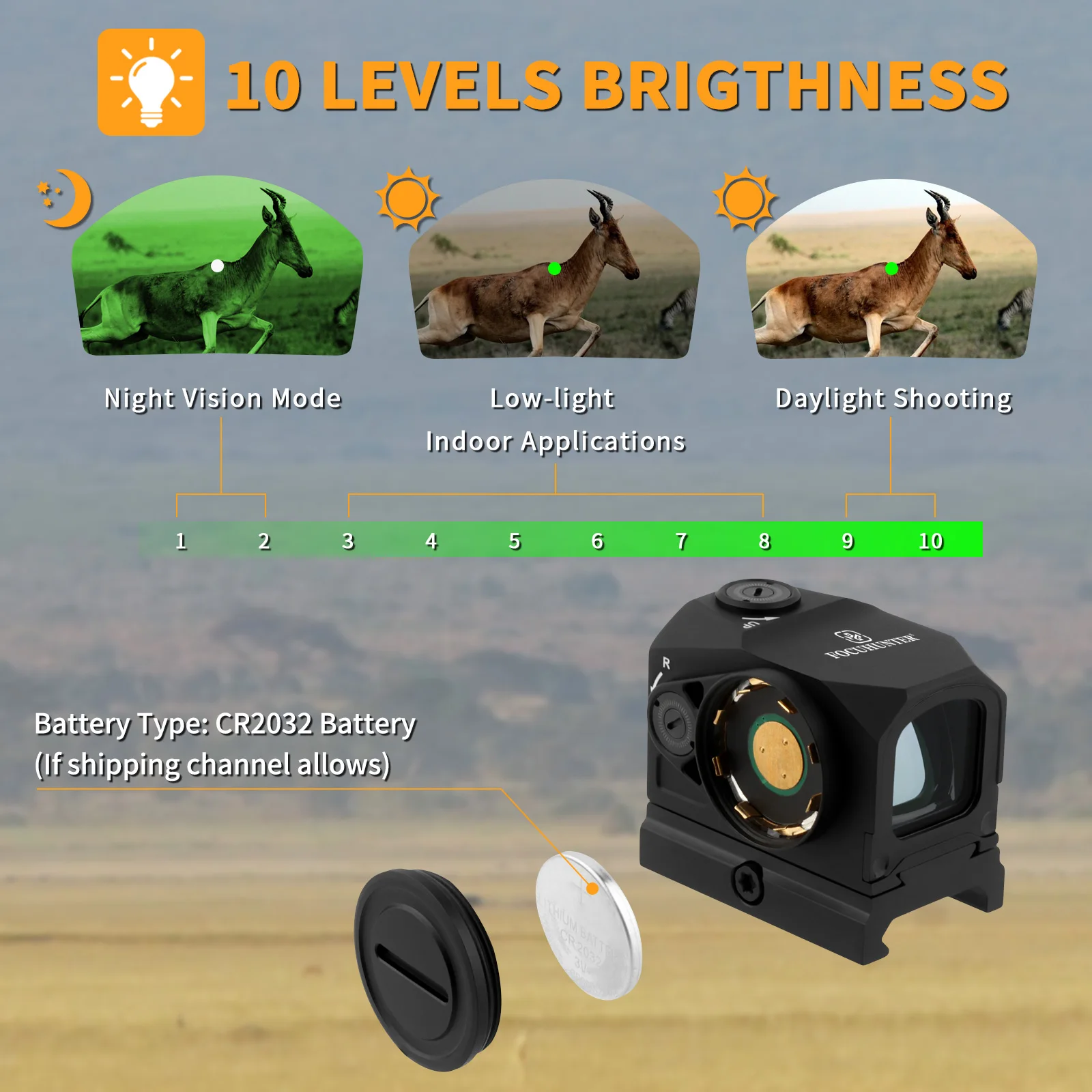 FOCUHUNTER Green Dot Optic 1500g Shockproof Level 1x19mm Green Sight Motion Sensor Shake Awake Telescopic Sight