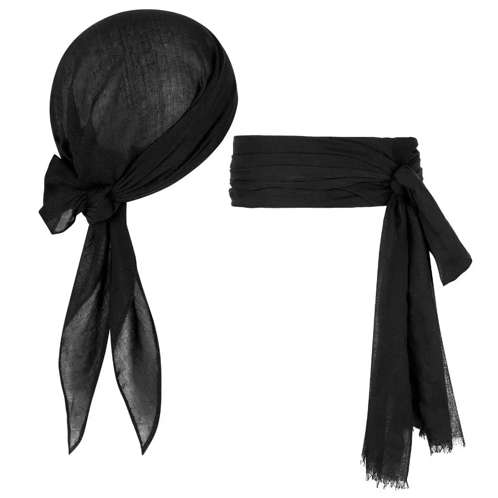2 pz/set Capitano Jack Sparrow Halloween Festival Costume Hip-Hop Party Capitano Pirata Turbante Versatile Decorazione in Maschera - immagine 3