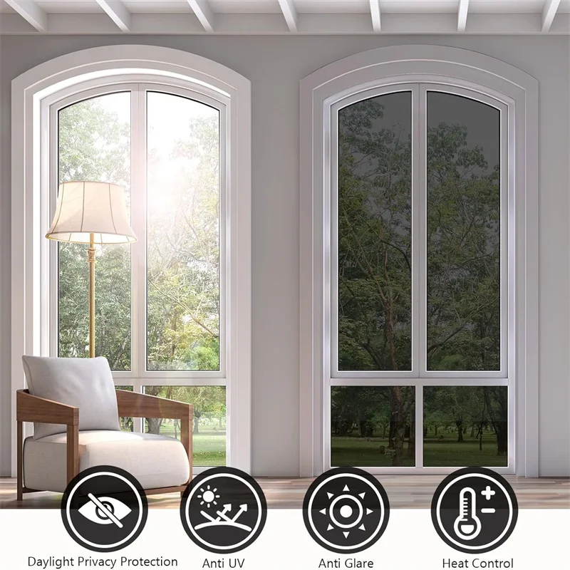 0.9M Wide Window One Way Privacy Film Static Cling UV Heat Control Daytime Mirror Window Tint
