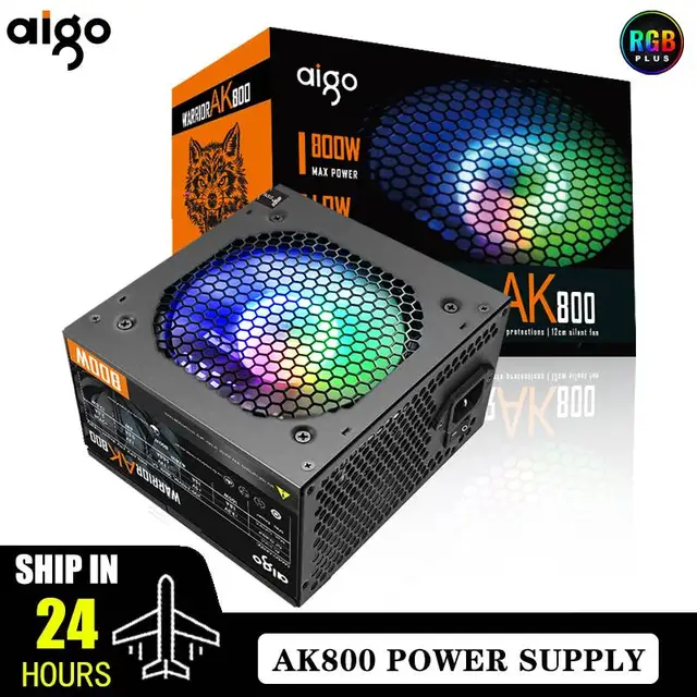 Aigo AK PC PSU แหล่งจ่ายไฟ 500W 600W 700W 800W 1000W 120 มม.พัดลม RGB 220V ATX คอมพิวเตอร์เดสก์ท็อปแหล่งจ่ายไฟสําหรับ BTC 1