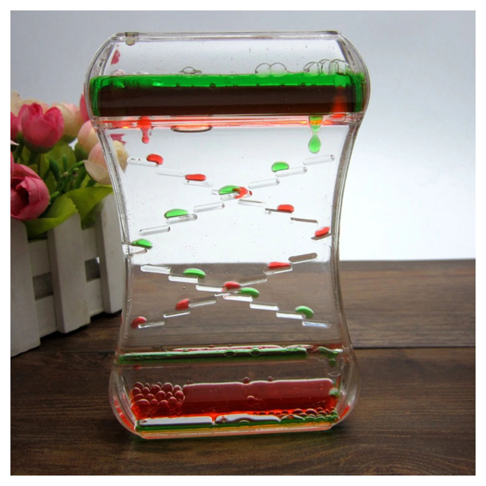 Dynamic Liquid Hour-glass Decompression Toy with 2 Color Blue green Flowing Oil Ornament for Killing Time Stress Relief
