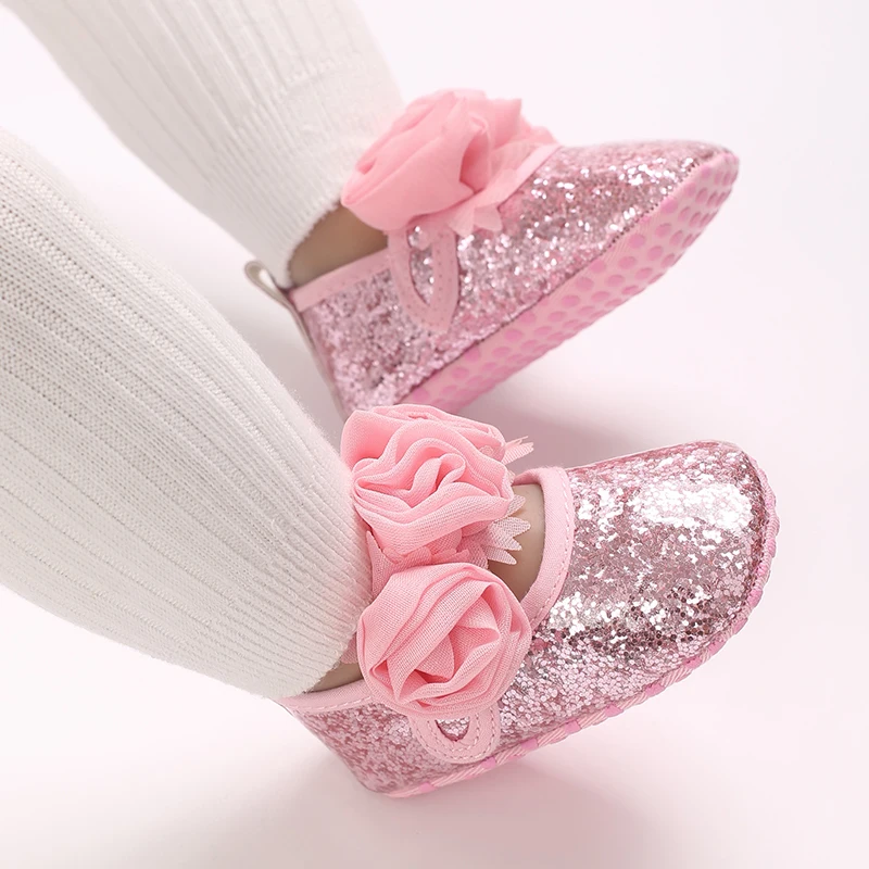 Pink Soft Sole Princess Shoes for Baby Girls - Ideal for Formal Events and Parties
