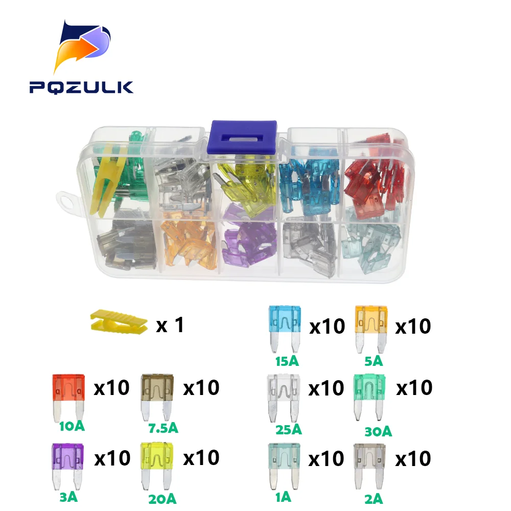 Car Fuses Profile Medium Mini Micro2 Size Blade Type Assortment 5/7.5/10/15/20/25/30/35A with Box Clip