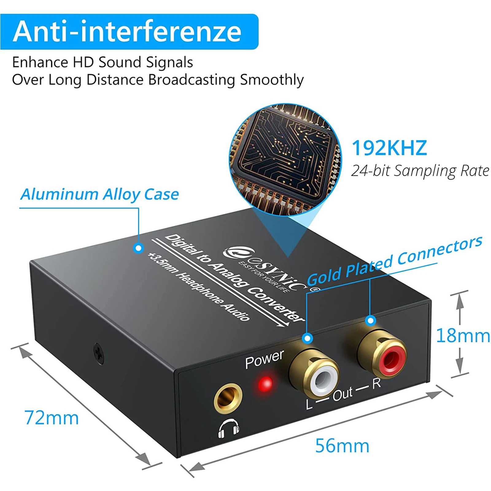 ESYNiC 192KHz DAC -Ƴα    SPDIF -L/R RCA Toslink-3.5mm , 1m  ̺ 