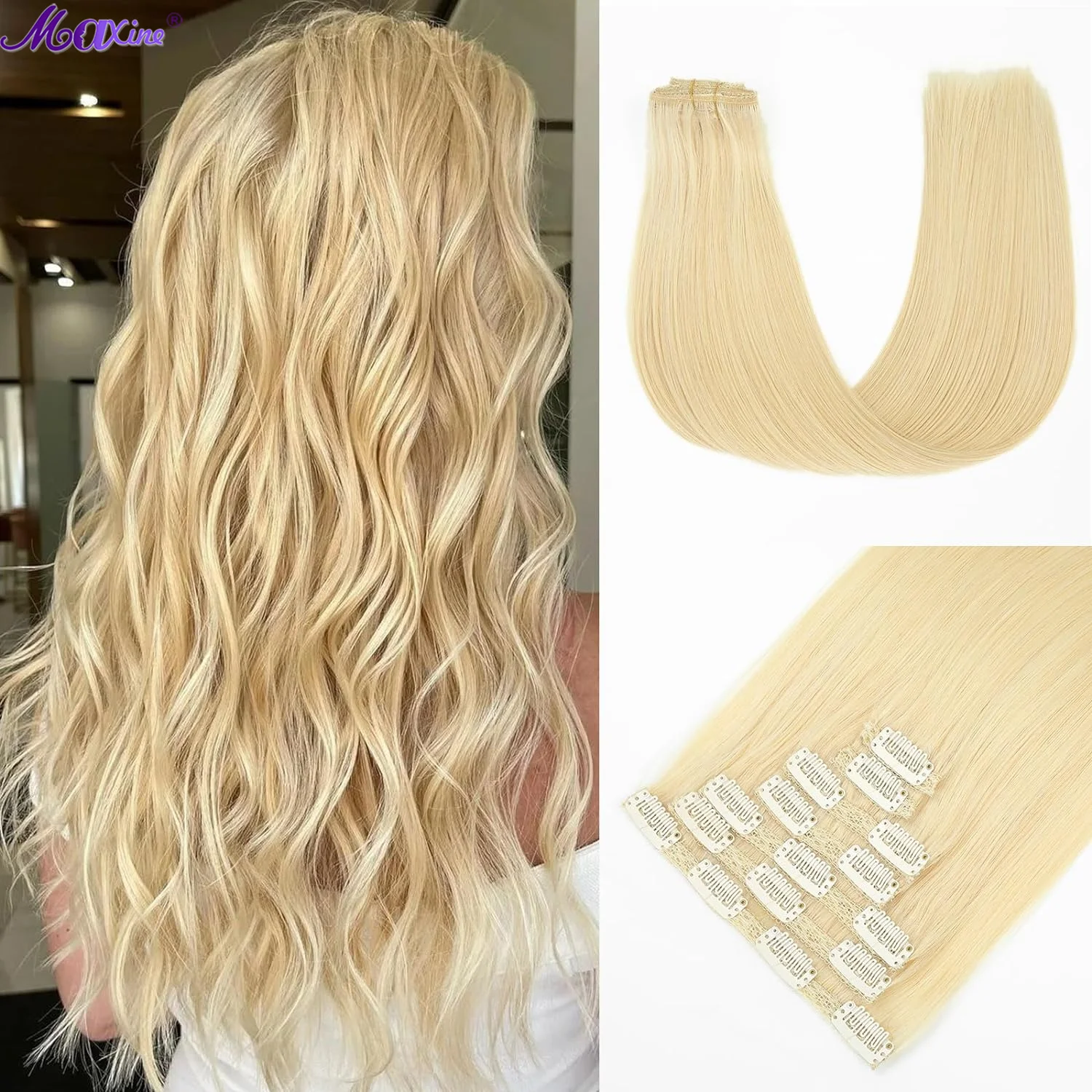 

Bleach Blonde 613# 7PCS 70G Clip in Hair Extensions Real Human Hair Seamless Clip In Hair Extensions 100% Unprocessed Full Head